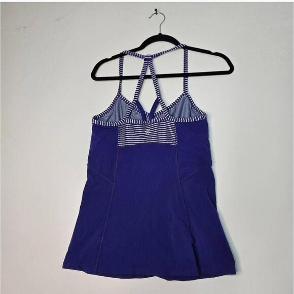 Athleta Striped Racerback Tank Top Purple White Medium Built-In Bra Size Midium - Picture 9 of 9